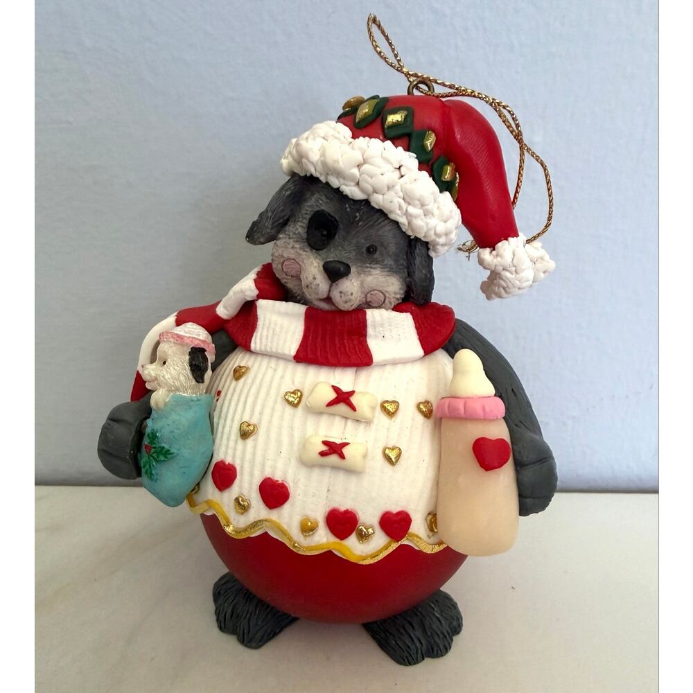 Vintage Christmas Traditions Collectible Glass Character Santa Dog Ornament